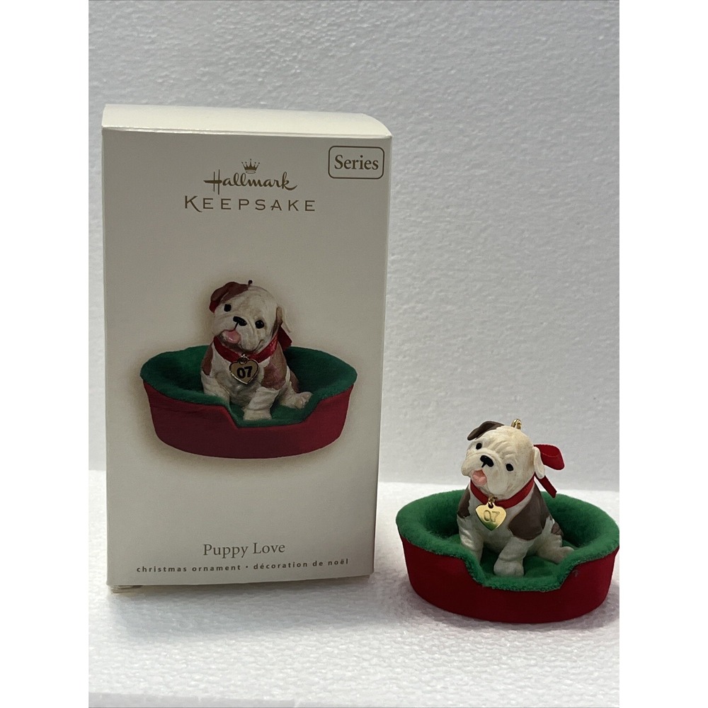 Hallmark Puppy Love 2007 Bulldog Christmas Ornament Collectible #17 In Series